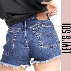 LEVI’S 501 shorts high rise high waisted distressed frayed raw hem